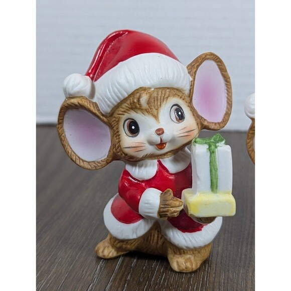 VTG HOMCO Christmas Santa Mice Ceramic Figurines SET OF 3 #5405 Present Bag Tree - Picture 2 of 14